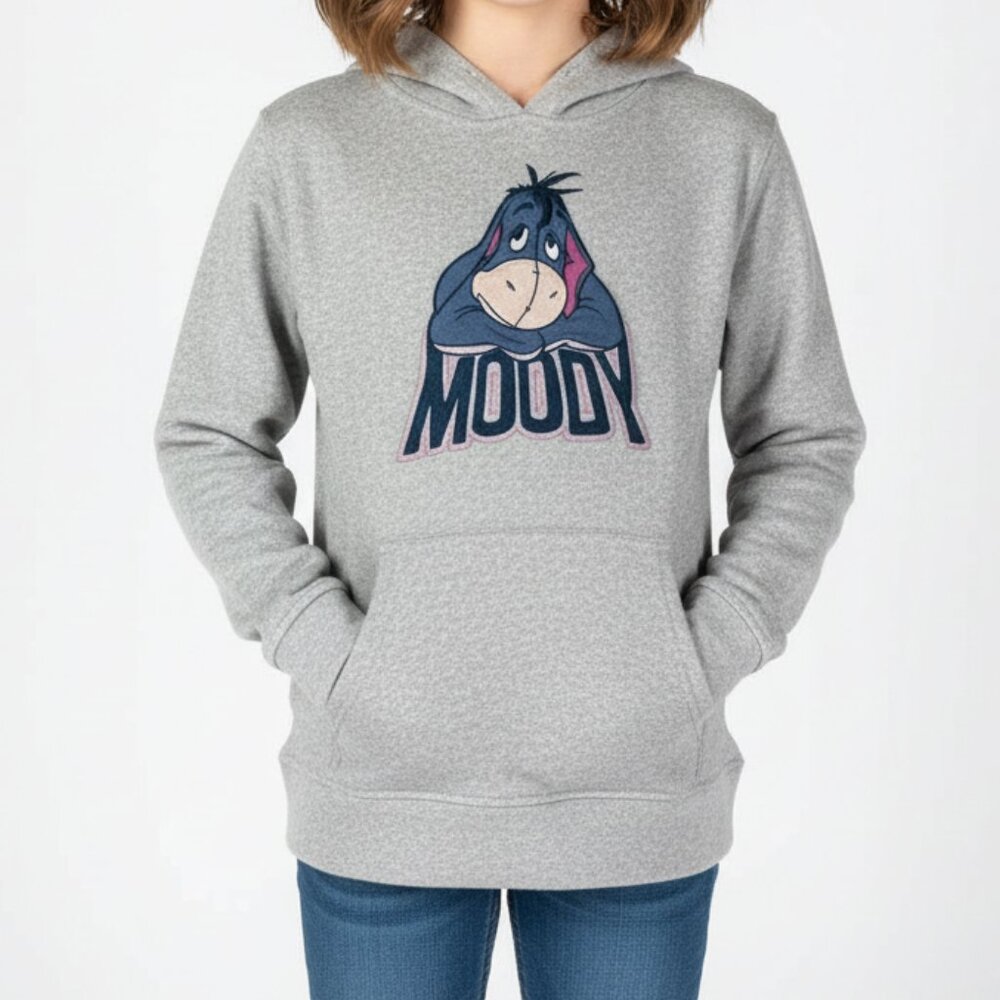 Disney Eeyore Moody Hoodie Girls XL‎ Gray Winnie The Pooh Pullover Sweatshirt